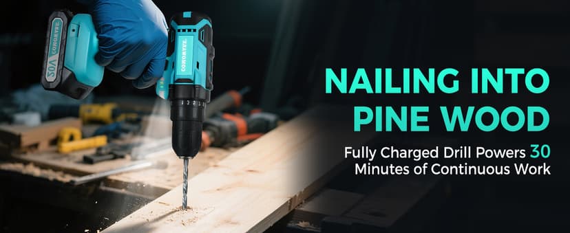 COMOWARE 20V Cordless Drill, Electric Power Drill Set with 1 Battery & Charger, 3/8” Keyless Chuck, 2 Variable Speed, 266 In-lb Torque, 25+1 Position and 34pcs Drill/Driver Bits