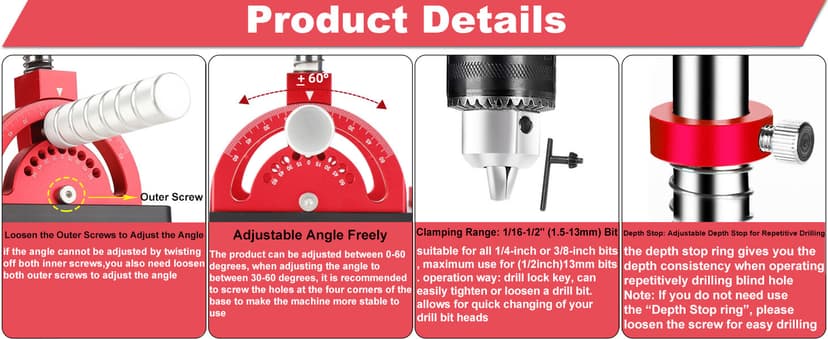 Portable Drill Guide Multi Angle Drill Guide Self-Centering Precision Drilling Jig Attachment for Drilling Angled or Straight Holes,Heavy-Duty 0° to 60° Angle Drilling Guide