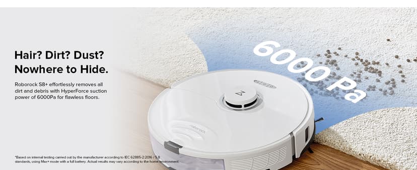 roborock S8+ Robot Vacuum, Sonic Mop with Self-Empty Dock, Stores up to 60-Days of Dust, Auto Lifting Mop, Ultrasonic Carpet Detection, 6000Pa Suction, White