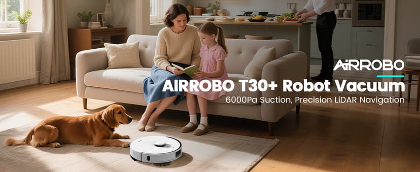 AIRROBO T30+ Robot Vacuum and Mop, 60-Day Self-Emptying, Proactive Intelligence Obstacle Avoidance, Carpet Detection, Tangle-Free Brush, 6000PA Suction, LDS Mapping, APP & Voice Control