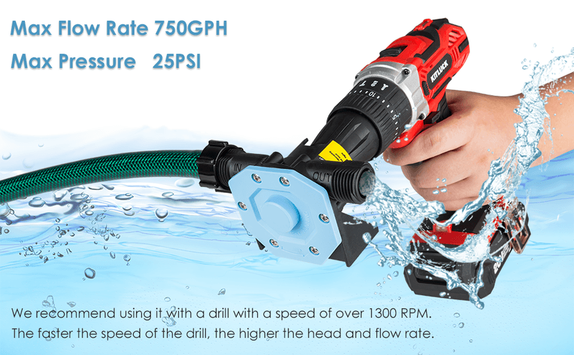 KITLUCK Hand Drill Pump, 750GPH Drill Powered Water Transfer Pump with Water Hose, Oil Tube and Adapter, Manual Water Pump for Drill, Small Self-Priming Electric Drill Pump for Water, Gasoline