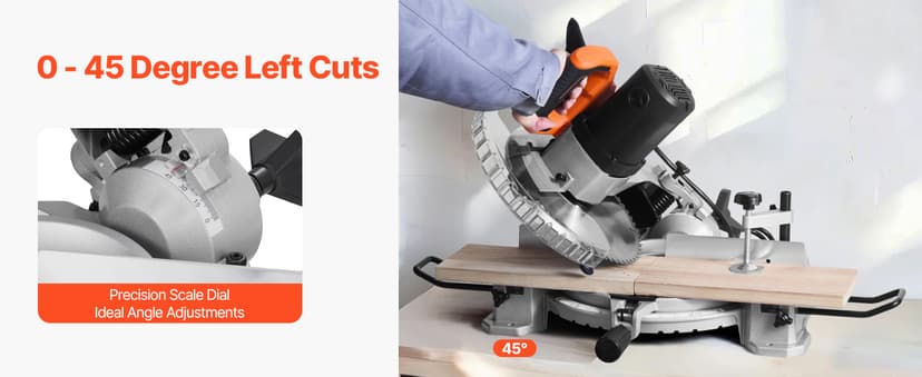 VEVOR Compound Miter Saw, 10-Inch Blade, 15 Amp Motor, 60-Tooth, Corded Single Bevel 0-45°, LED Precision Alignment, Angle Adjustable, Lightweight Cast Aluminum Base, for Wood, Composite Decking