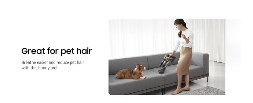 SAMSUNG Jet 75 Pet Cordless Stick Vacuum Cleaner, Lightweight w/ Turbo Brush, Mini Motorized Tool, Removable Battery, Powerful Cleaning for Hardwood Floors, Carpets, Area Rugs, VS20T7512N7/AA, Silver