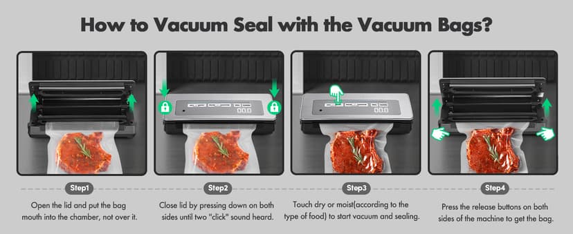 Vacuum Sealer Machine, 90kPa 120W Powerful Food Sealer Build-in Cutter and Bag Storage, Digital Countdown Display, Dry&Moist Mode, Wide Seal, 2 Bag Rolls & 5 Pre-Cut Bags for Food Saver (Silver)