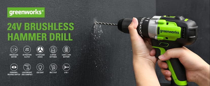 Greenworks 24V 6-pcs Combo Kit: 24V Hammer Drill, Impact Driver, Multi-Tool, Flashlight, Reciprocating Saw & Circular Saw, Includes 3 * 2.0Ah Batteries & (2) Chargers