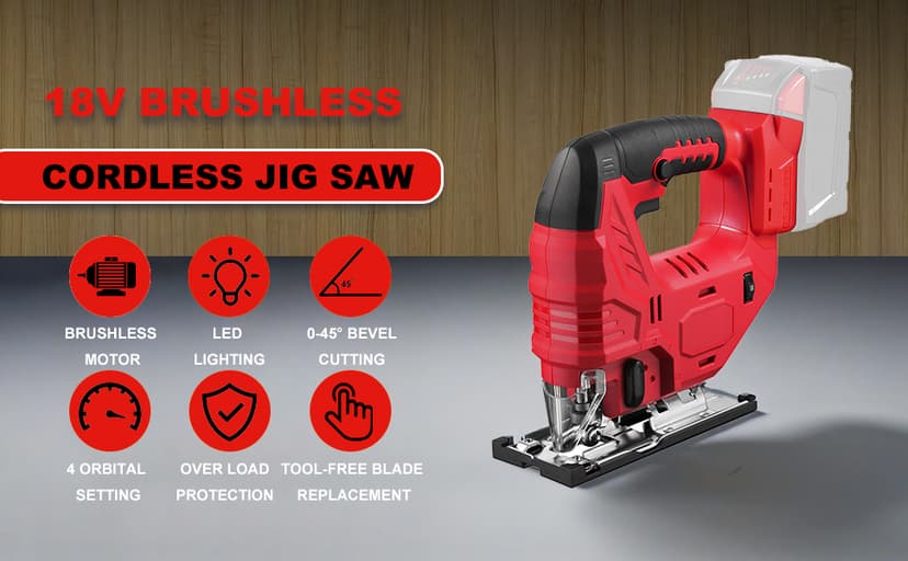 Cordless Jig Saw Compatible with Milwaukee 18V Battery, Brushless Jig Saw with 6pcs Blades, 4 Orbital Sets for Wood, Plastic and Metal Cutting (Tool Only, No Battery)