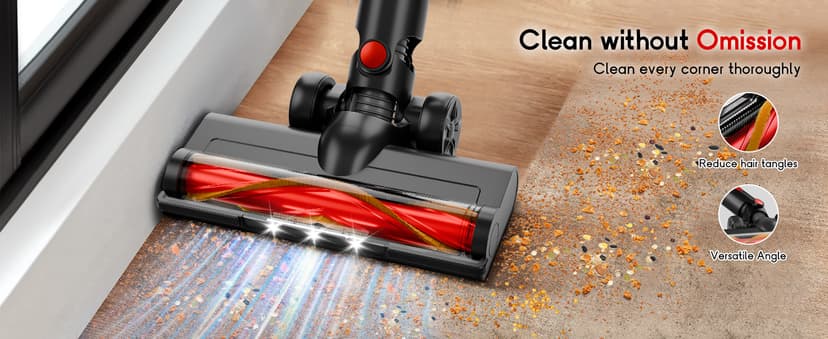 Cordless Vacuum Cleaner - Lightweight, 35Kpa Home Stick Vacuum, Smart Display & Removable Battery, Up to 45 Mins, 8 in 1 Portable Handhled Vacuum, Wall Mount Charging for Hardfloor, Carpet Red