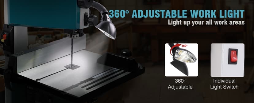 3Amp 9 Inch Benchtop Band Saw, 2-Speed(1700/2500FPM)with 360° Work Light, Miter Gauge & Rip fence, Steel Base, Band Saws for Woodworking