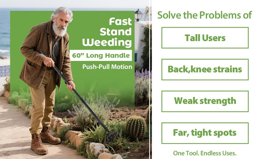 Garden Hoe,2 in 1 Heavy Duty Stirrup Hoe and Cultivator Gardening Tool Set with 62 inch Long Handle,Lightweight Hula Hoes Weeding Rake for Fast Weeds Grass Removal,Cultivating, Loosen Soil, Sharp Edge