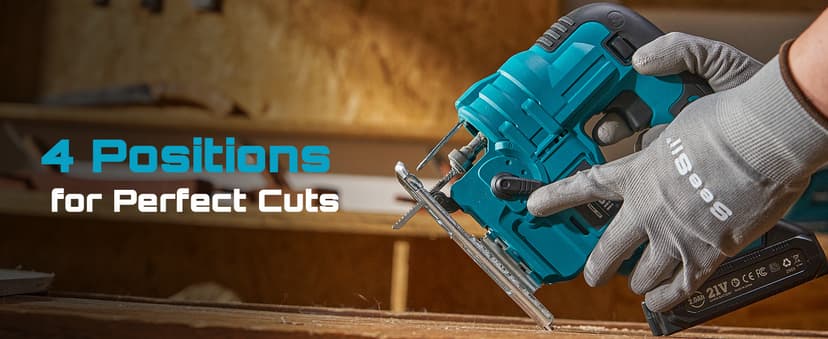 SEESII Cordless Jig Saw 21V, Electric Jigsaw Tool with 2× 2.0Ah Batteries, 2800RPM Variable Speed for Wood Cutting, 0°-45° Bevel Cuts, LED Light, 4 Orbital Settings for Straight/Curve/Circle Cutting