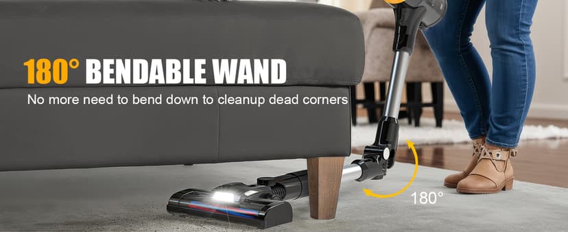 Cordless Stick Vacuum Cleaner Compatible with DeWalt Battery, 350W Brushless Motor, 30KPa Suction, 6-in-1 180° Bendable Wand, Smart Screen 2x5AH Batteries & Charger – Hardwood Floors