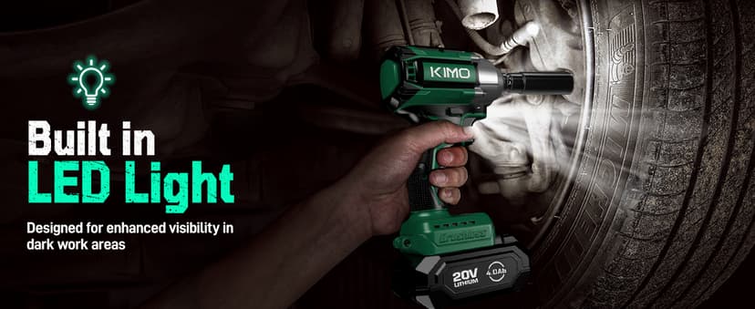 KIMO Impact Wrench 1/2, Max Torque 406ft-lbs (550N.m) & 3000RPM /Premium Brake Stop, 9-Piece Drill & Serewdriver Set, 4 Sockets, Cordless Impact Wrench with 4000mAh Battery, Impact Driver for CarTires