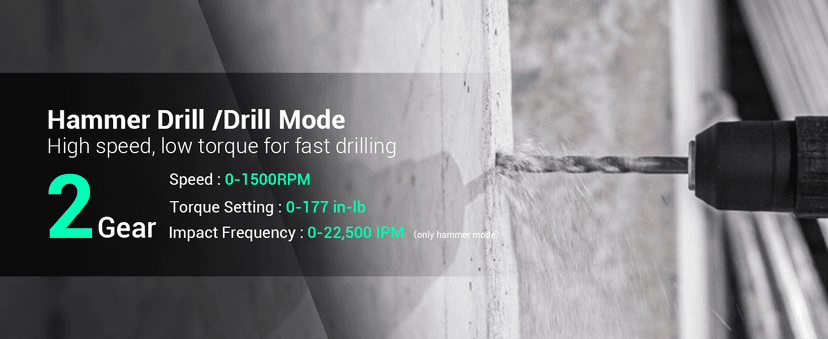 20V Cordless Hammer Drill Set, 354 In-lbs Torque, 1/2" Keyless Chuck, 22500 IPM, 2 Variable Speeds, 18+1+1 Position, Power Impact drill with 14 Drill/Driver Bits for Brick, Metal, Wood ADJZ2035i13