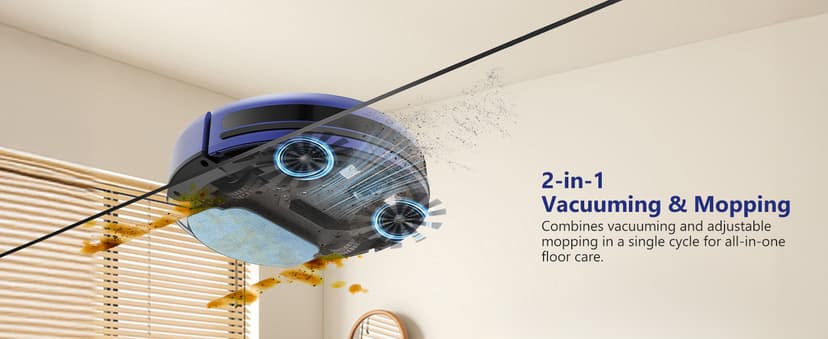 Robot Vacuum and Mop Combo, WiFi/App/Voice, Robotic Vacuum Cleaner with Schedule, 2 in 1 Mopping Robot Vacuum with Water Tank and Dustbin, Self-Charging, Slim, Ideal for Hard Floor, Pet Hair, Carpet