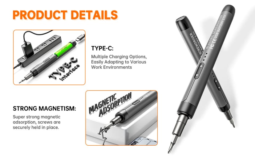 Electric Screwdriver Set, Precision Screwdriver Set, Magnetic Drill Bit, Magnetic Storage, Mini Precision Electric Screwdriver Repair Kit for PC RC Electronics