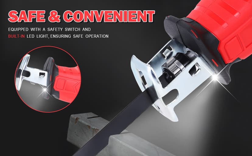 Cordless Reciprocating Saw | 21V 2000mAh * 2 Batteries, 3000RPM, 28mm Stroke Length, 4 Blades | Electric Power Reciprocating Saw for Wood/Metal/PVC Cutting