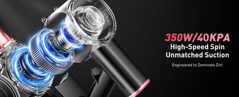 Cordless Vacuum Cleaner, 10-in-1 Vacuum Cleaners for Home with 28.75 in Hose, LED Display, Anti-Tangle Brush, Lightweight Stick Vacuums for Carpet, Pet Hair, Hardwood Floors, Dryer (Pink)