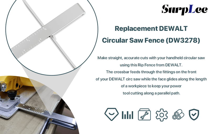DW3278 Circular Saw Rip Fence Kit – Compatible with DeWalt DCS575, DCS570, DCS577, DWE575, DWS535, and Works with 7-1/4-Inch to 8-1/4-Inch Circular Saws, Includes Round Head Stop Screw and Spring