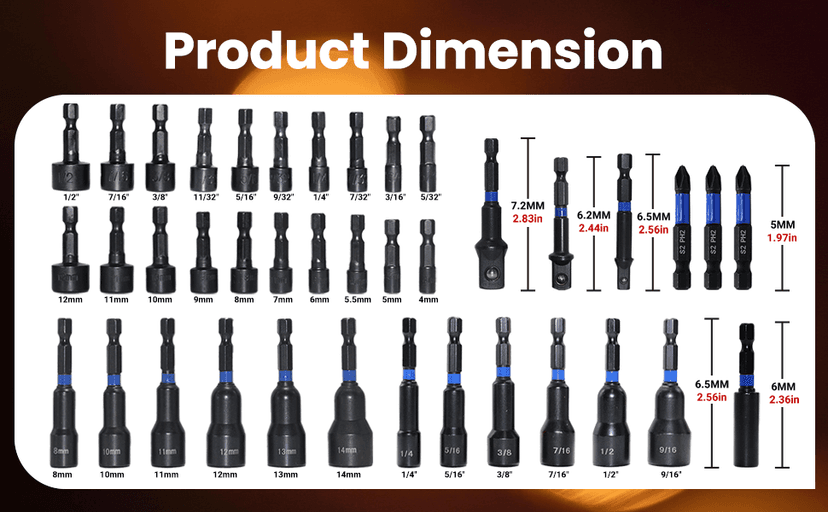 39-Piece Magnetic Nut Driver Set, Includes Metric & SAE Impact Driver Bit Set, Bit Extension & Drill Bit Adapter | 1/4" Hex Shank | Cr-V Steel, Screwdriver Bits, Bit Holder, Slotting Tool Box