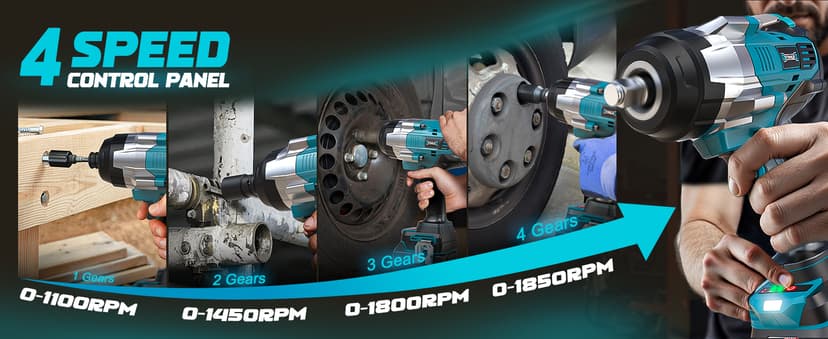 Cordless Impact Wrench 1/2" Compatible with Makita 18V Battery, 1700 Ft-lbs High Torque Impact Driver, Electric Impact Gun with 4 Speed Modes & LED Light for Car, Truck, Mower(Bare Tool)