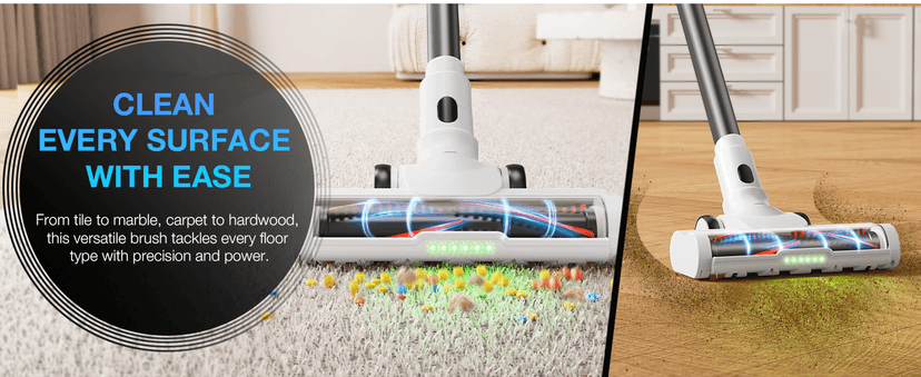 Cordless Stick Rechargeable Vacuum Cleaner, Lightweight, 55min Runtime, 9 in 1 Powerful Suction, Self Standing, Anti Tangle LED Headlight, Ideal for Carpets, Hardwood Floors, Pet Hair, and Home