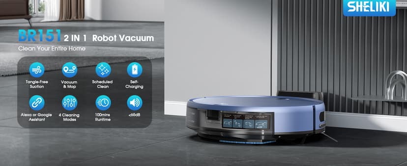 Robot Vacuum and Mop, 2-in-1 Robotic Vacuums Cleaner with Smart Max Strong Suction, WiFi/App/Alexa Voice Control, Obstacle Avoidance, for Pet Hair, Carpets and More - Blue