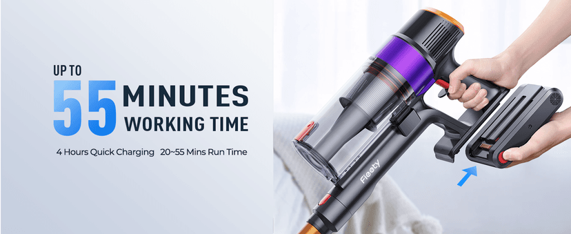 Cordless Vacuum Cleaner, 450W/40KPA 55 Mins Stick Vacuum Cleaner with LED Touch Display, Lightweight Handheld Vacuum Cleaners for Home, Carpet, Pet Hair and Hardwood Floors