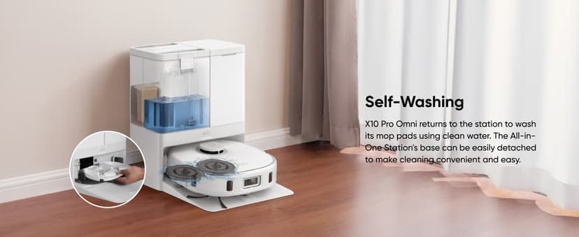 eufy X10 Pro Omni Robot Vacuum and Mop Combo, 8,000 Pa Suction, Dual Mops with 12 mm Auto-Lift and Carpet Detection, AI Obstacle Avoidance, Auto Mop Washing, Auto Drying, Self-Emptying, White