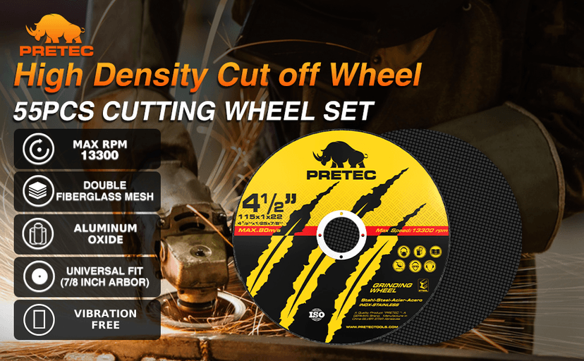 Cut Off Wheels 4-1/2", PRETEC 50+5 Pack Metal Cutting Wheel,Thin 4.5” Metal & Stainless Steel Fast Cutting Discs for Angle Grinder - 7/8" Arbor Hole
