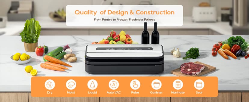 2025 Updated Stylish design Precision Vacuum Sealer Machine Pro for Food Saver, Concealed Handle 90Kpa Vacuum Sealers for Sous Vide,Liquid Food/Build with Cutter/Large Bag Storage/2 Bag Rolls