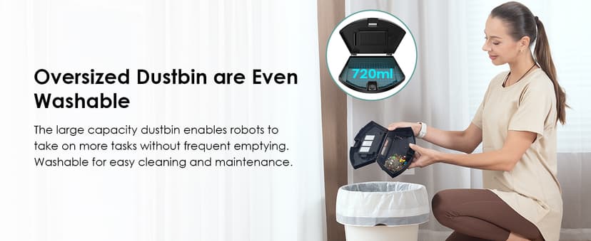 W6+ Robot Vacuum Cleaner,2800Pa Suction,720ml Large Capacity,120 Mins Runtime,Self-Charging Slim Robotic Vacuums,APP/Voice/Remote Control,No Entanglement Suction Port Ideal for Pet (Black)