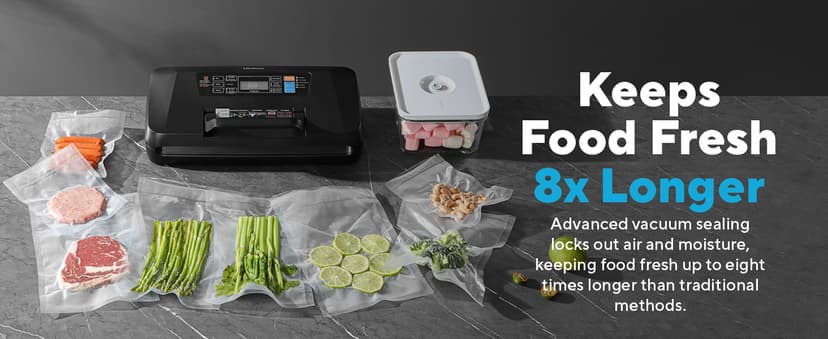 95Kpa Vacuum Sealer Machine for Food, 10-in-1 Presets with Sous Vide Mode, Double Heat Seal, Built-in Cutter & Bag Storage, Dry/Moist/Liquid, Compact Design, Easy-Lock Handle, Commercial Grade