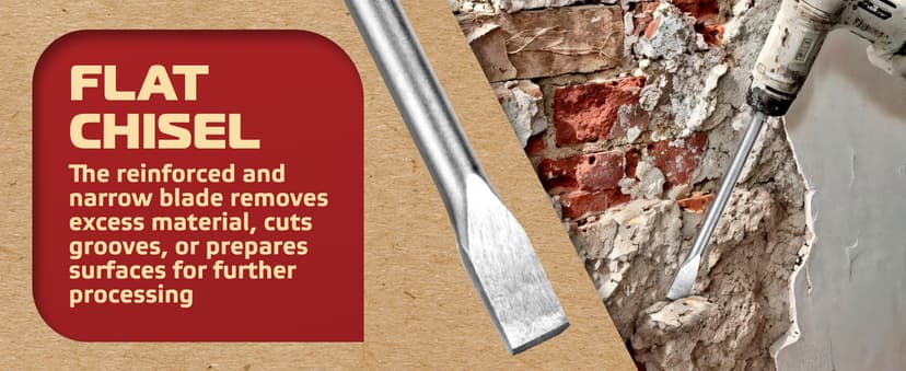 SDS Plus Chisel Set for Rotary Hammer Drills, 6 PCS SDS Chisel Set Includes Point, Flat, Scaling, Groove, Scraping, Tile, Hammer Drill Bits for Brick, Concrete, Block, Masonry