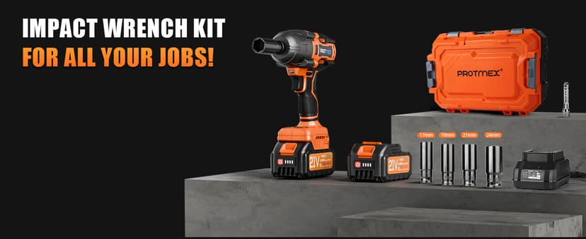 Cordless Impact Wrench, 900Ft-lbs (1200N.m) 1/2" Brushless Impact Gun, 21V High Torque Power Impact Driver, 2x4.0Ah Batteries Electric Impact Motor Variable Speeds for Family Car/Pickup Truck/Mower