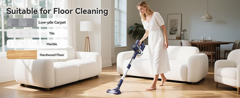 Cordless Vacuum Cleaner, 6-in-1 Multifunction Cordless Vacuum, 210W Powerful Vacuum Cleaner, 6 Cell 2200mAh Stick Vacuum Cordless Rechargeable for Home (Indigo)