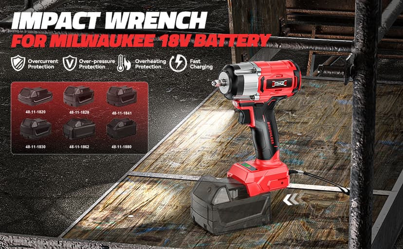 Cordless Impact Wrench Compatible with Milwaukee 18v Battery: 250Ft-lbs(340N.m) 3/8" Brushless Electric Impact Gun, 2400RPM High Torque Impact Driver, Power Impact Wrench, Bare Tool