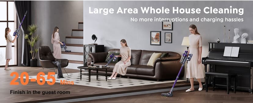 Cordless Vacuum Cleaner, 550W 45KPA 60 Mins Runtime Vacuum Cleaners for Home, Stick Vacuum with Self-Standing, Wall Mount Charging and Intelligent Auto Mode, Handheld Vacuum for Pet Hair/Carpet/Floor