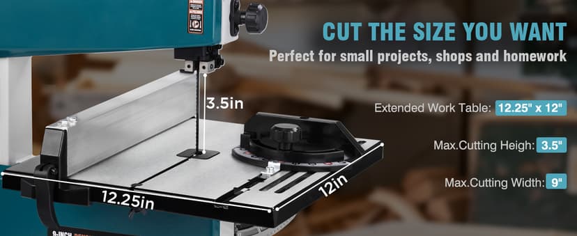 3Amp 9 Inch Benchtop Band Saw, 2-Speed(1700/2500FPM)with 360° Work Light, Miter Gauge & Rip fence, Steel Base, Band Saws for Woodworking