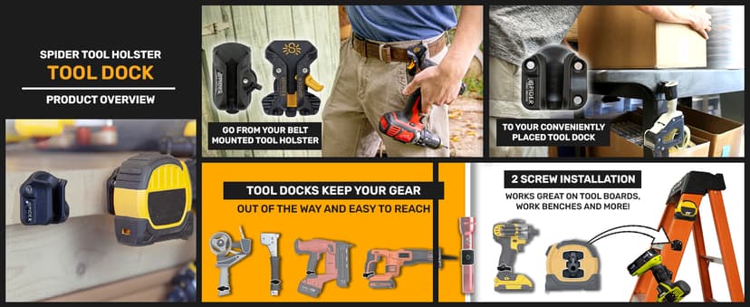 Spider Tool Holster - Improve The Way You Carry Your Power Drill, Driver, Multitool, Pneumatic, Multi-Tool and More on Your Belt - Compatible With All Major Tool Brands