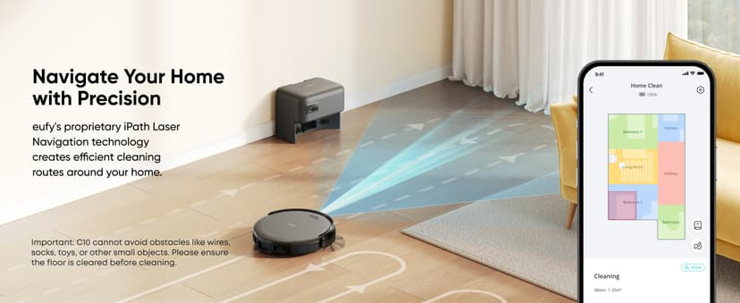 eufy Robot Vacuum C10 with Self Emptying Station, Up to 60 Days Hands Free Cleaning, Edge Expansion Brush, 4000Pa Powerful Suction, 2.85-Inch Ultra-Slim Body, Smart Mapping, Lidar Navigation