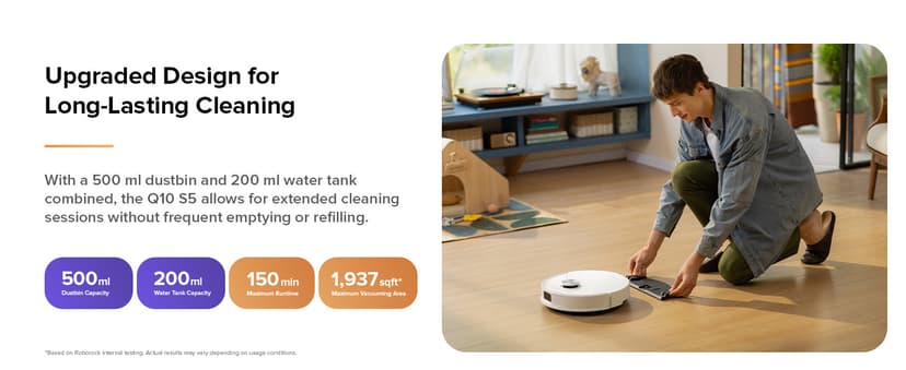 roborock Q10 S5 Robot Vacuum and Mop Cleaner, 10000Pa HyperForce Suction, Dual Anti-Tangle System, Auto-Lifting Mop, ReactiveTech Obstacle Avoidance, App Control, for Pet Hair and Carpet, White