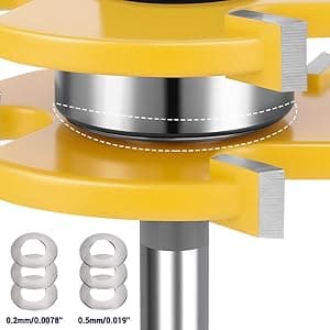 Junreox 2PCS Tongue and Groove Router Bit Set, 3rd Gen. 1/4 Shank Router Bits for 3/4" Stock, 1/2" Cutting Depth, Adjustable 3 Teeth Shaker Cabinet Door Router Bits for Woodworking, Milling, Cutting