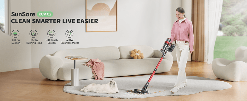 Cordless Vacuum Cleaner, 450W 40Kpa Stick Vacuum with Touch Screen, 55 Mins Runtime Rechargeable Vacuum, Lightweight Powerful Vacuum Cleaner for Home with 1.5L Cup for Pet Hair Carpet Hardwood Floor
