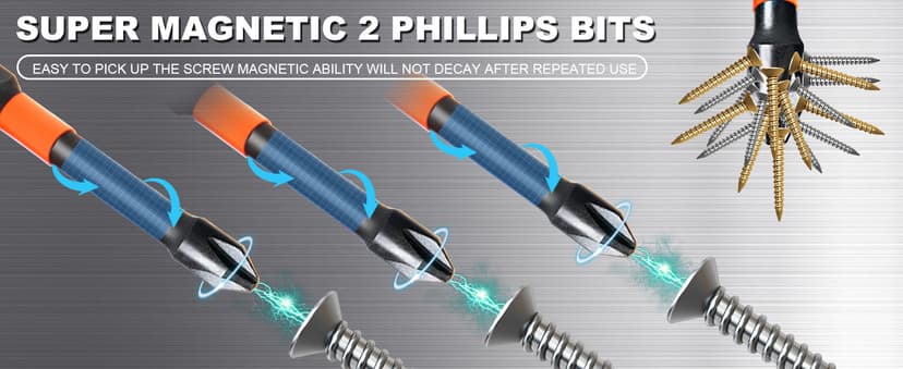 10-Pack Phillips Bits #2 Impact, 2-Inch Magnetic Phillips Head Drill & Screwdriver Bits, PH2 Premium S2 Steel 1/4" Hex Shank for Impact Drivers, Professional & DIY Use