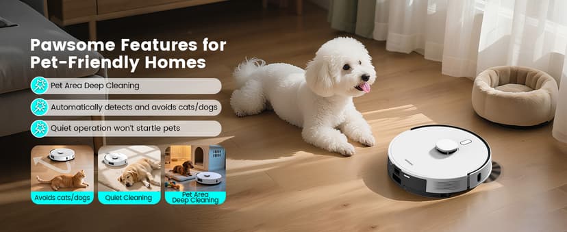 AIRROBO T30+ Robot Vacuum and Mop, 60-Day Self-Emptying, Proactive Intelligence Obstacle Avoidance, Carpet Detection, Tangle-Free Brush, 6000PA Suction, LDS Mapping, APP & Voice Control