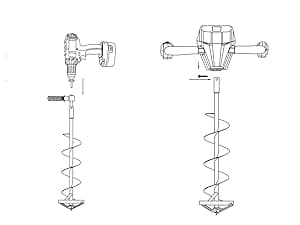 Nylon 8 Inch Ice Auger, 35.95 Inch Extended for Drilling Deep Ice Fishing Holes, Durable Polymer Auger Drill Bit for Ice Post Hole Digger w/Sharp Blade & Cover, Ice Auger Adapter with Handle-Yellow