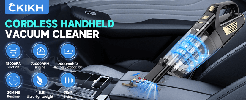 Handheld Vacuum Cordless, 15000PA Strong Suction Hand Held Car Vacuum Cleaner Portable with Multi-Nozzles & Washable Filter, Lightweight Dust Busters Rechargeable for Home, Car, Office, Pets