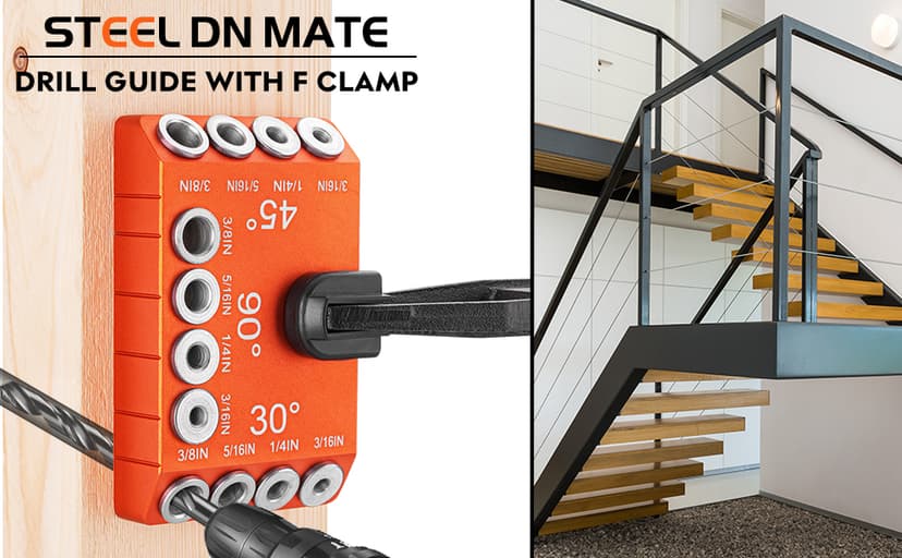 Steel DN Mate Aluminum Drill Guide, 30 45 90 Degree Angle 4 Sizes for Cable Railing Lag Screw Wood Post, Drill Hole Guide Jig for Angled/Straight Holes for Deck Cable Stair Handrail DG12