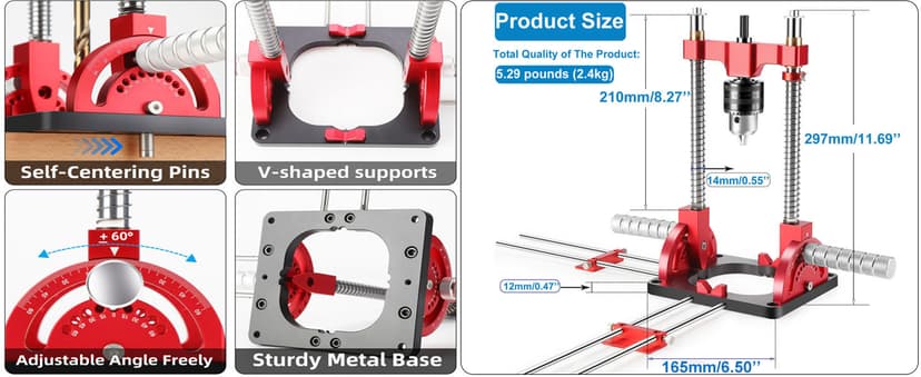 Portable Drill Guide Multi Angle Drill Guide Self-Centering Precision Drilling Jig Attachment for Drilling Angled or Straight Holes,Heavy-Duty 0° to 60° Angle Drilling Guide
