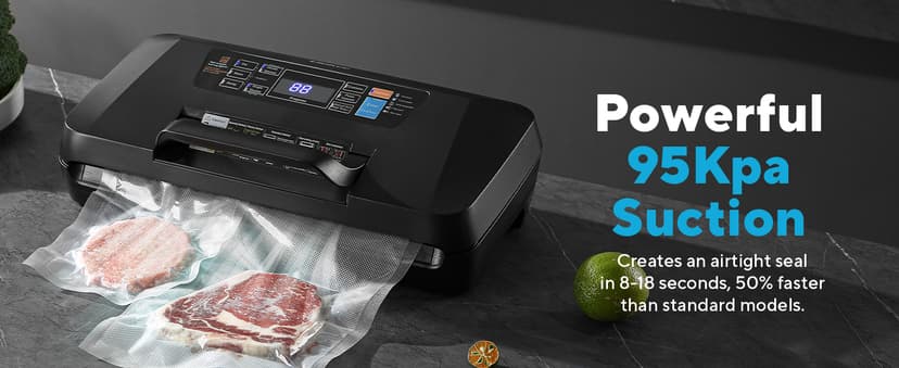 95Kpa Vacuum Sealer Machine for Food, 10-in-1 Presets with Sous Vide Mode, Double Heat Seal, Built-in Cutter & Bag Storage, Dry/Moist/Liquid, Compact Design, Easy-Lock Handle, Commercial Grade